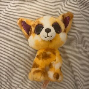 Yellow and White Plush Toy with Purple Ears